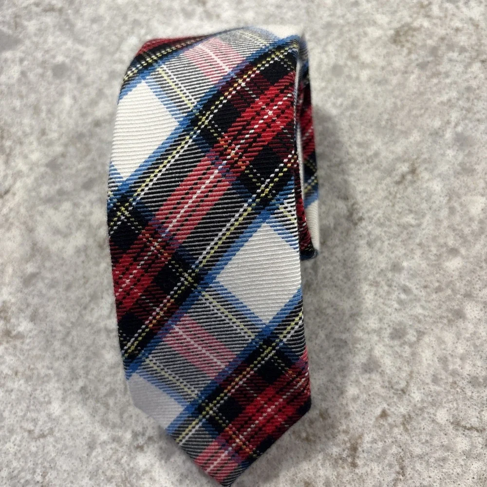 J.Crew Necktie Red Tartan Plaid Silk Wool Mens Preppy Formal Tie